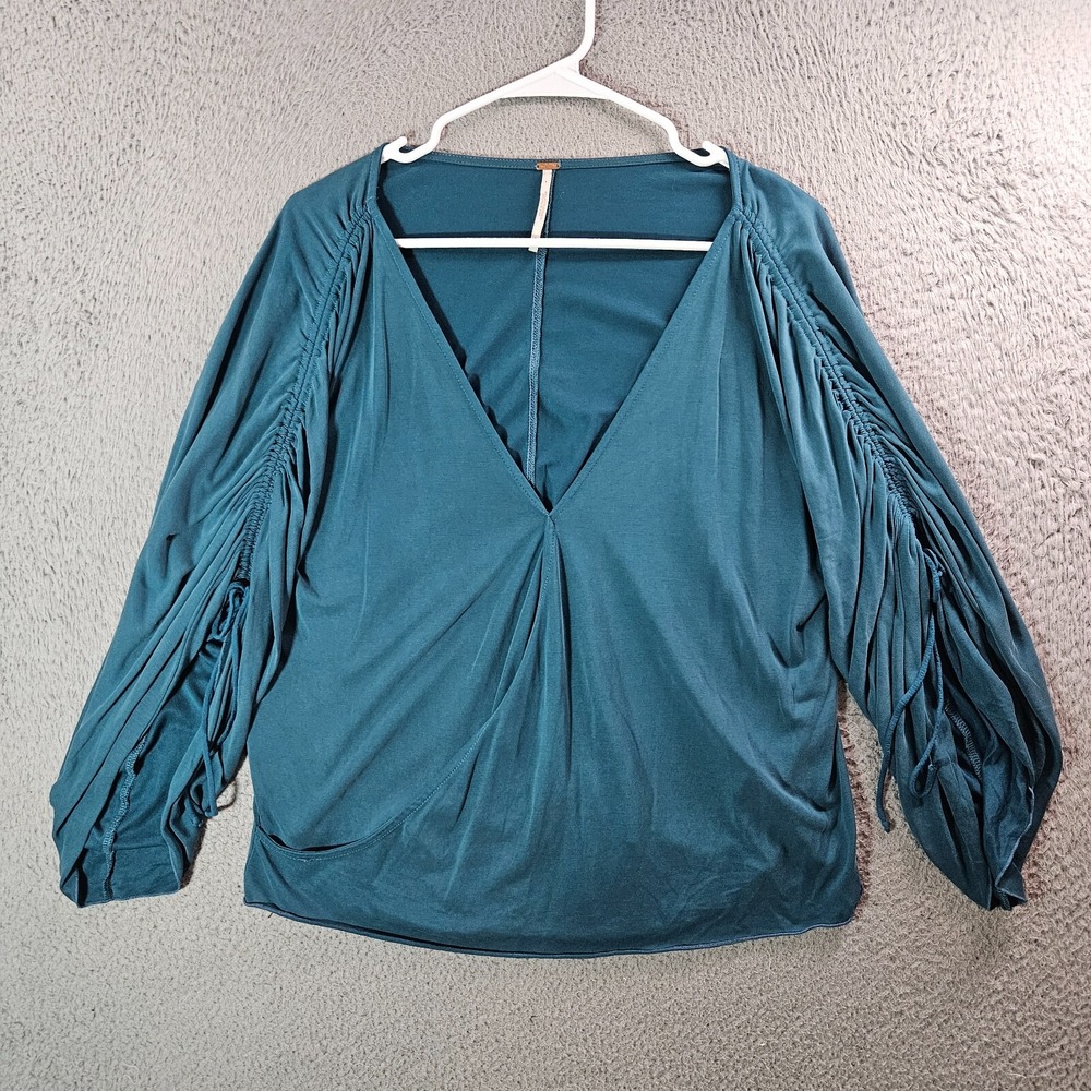 Free People Wrap Top Women Small Stretch Dark‎ Green